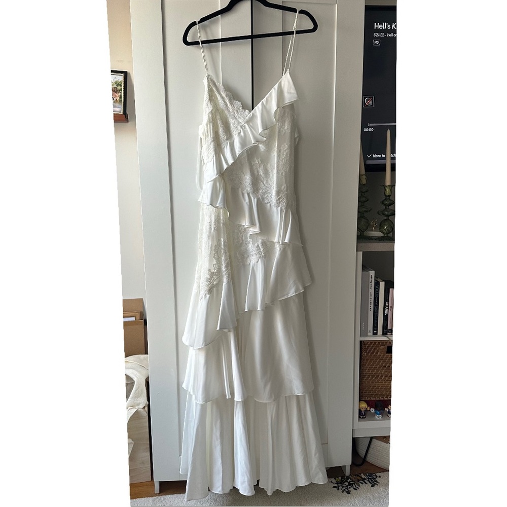 BHLDN Ivory Lace & Ruffle Gown